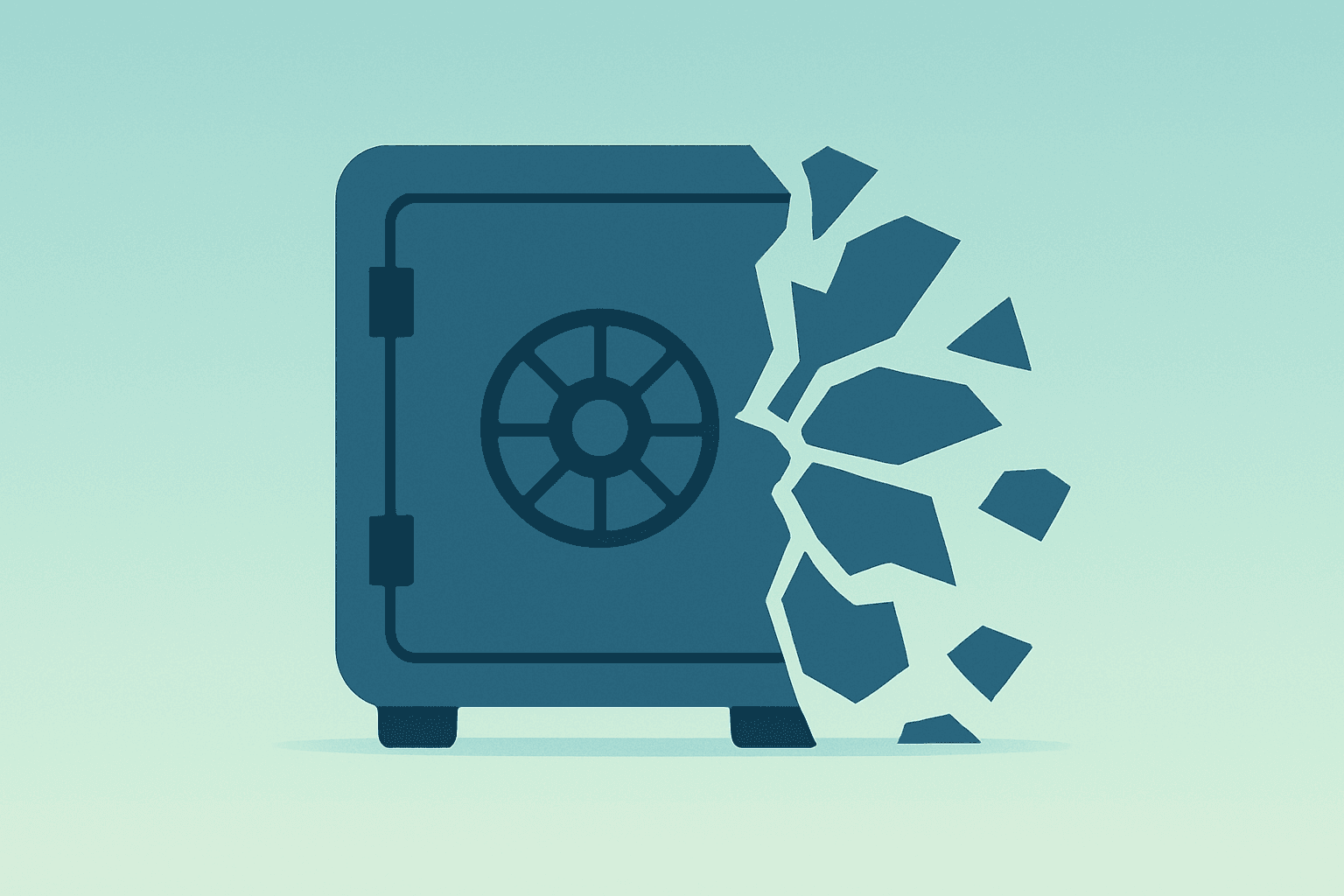 Flat filled vector of a cracked holding shell symbolizing write-downs and insurance strain, Berkshire Hathaway earnings.