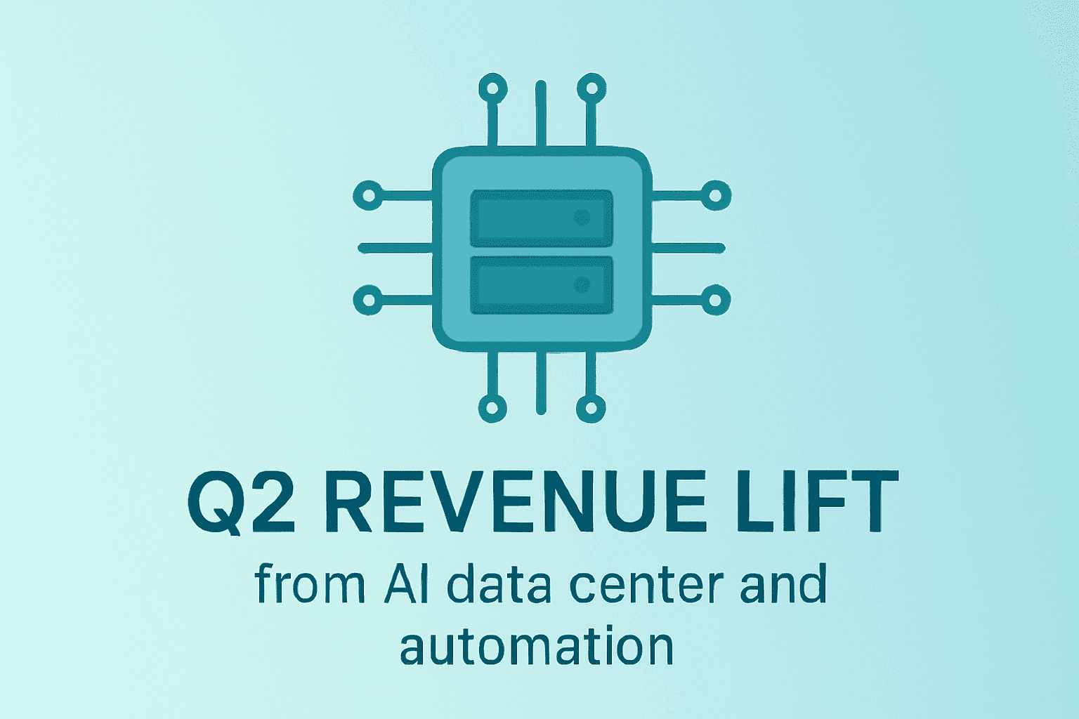 Flat vector server-chip icon showing expanding circuit to reflect onsemi Q2 revenue lift from AI and auto demand.