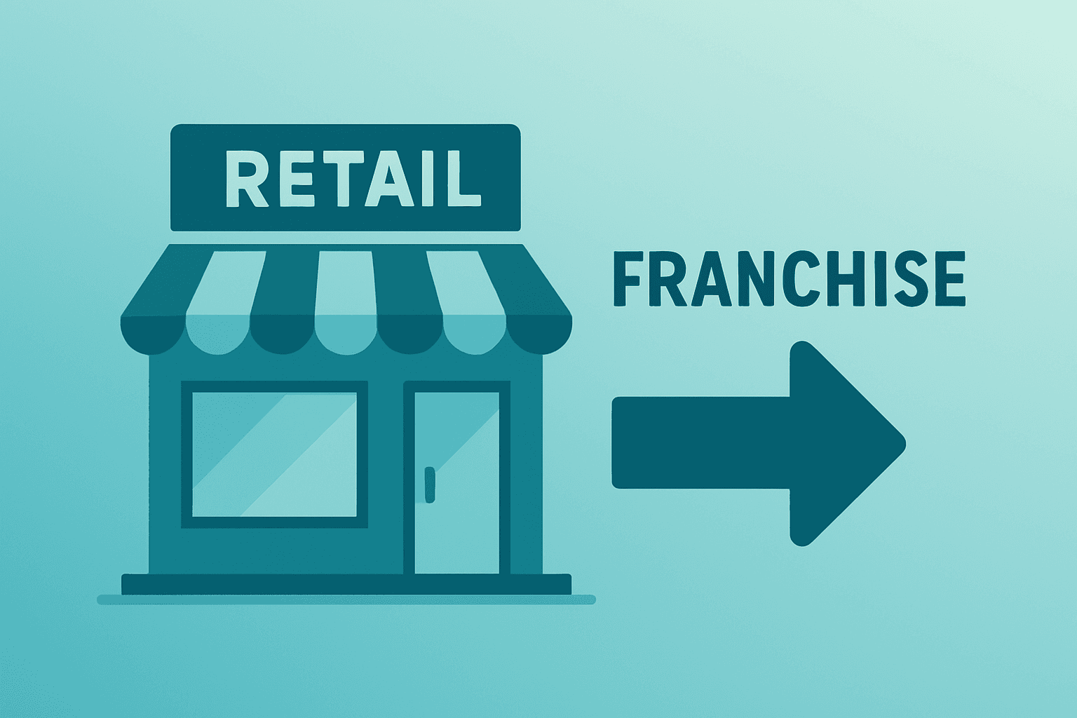 Flat vector retail storefront shifting to franchise on a cobalt-silver gradient, suggesting Verizon layoffs and cost cuts.