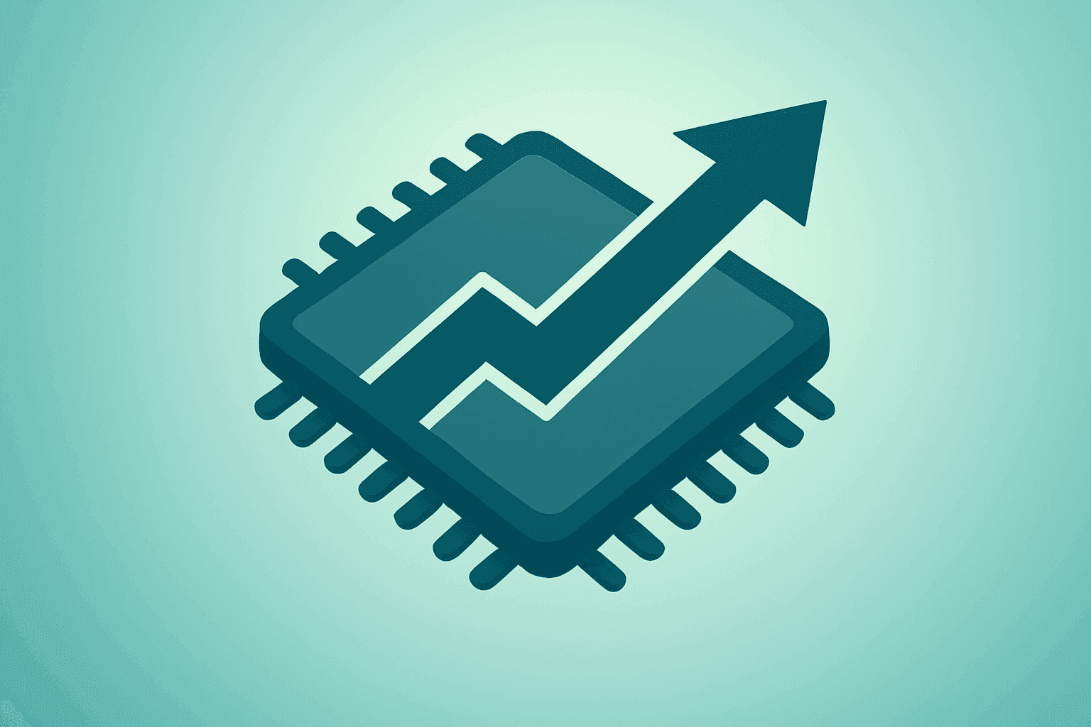 Flat filled vector of a semiconductor chip surging forward to symbolize U.S. stocks end Q2 2026 and tech-led market momentum.