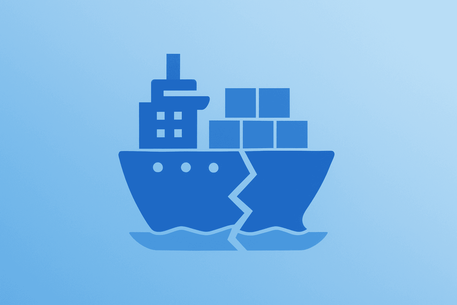 Flat vector of a fractured shield fused with a cargo ship to symbolize Trump Tariffs on Europe legal and diplomatic strain.