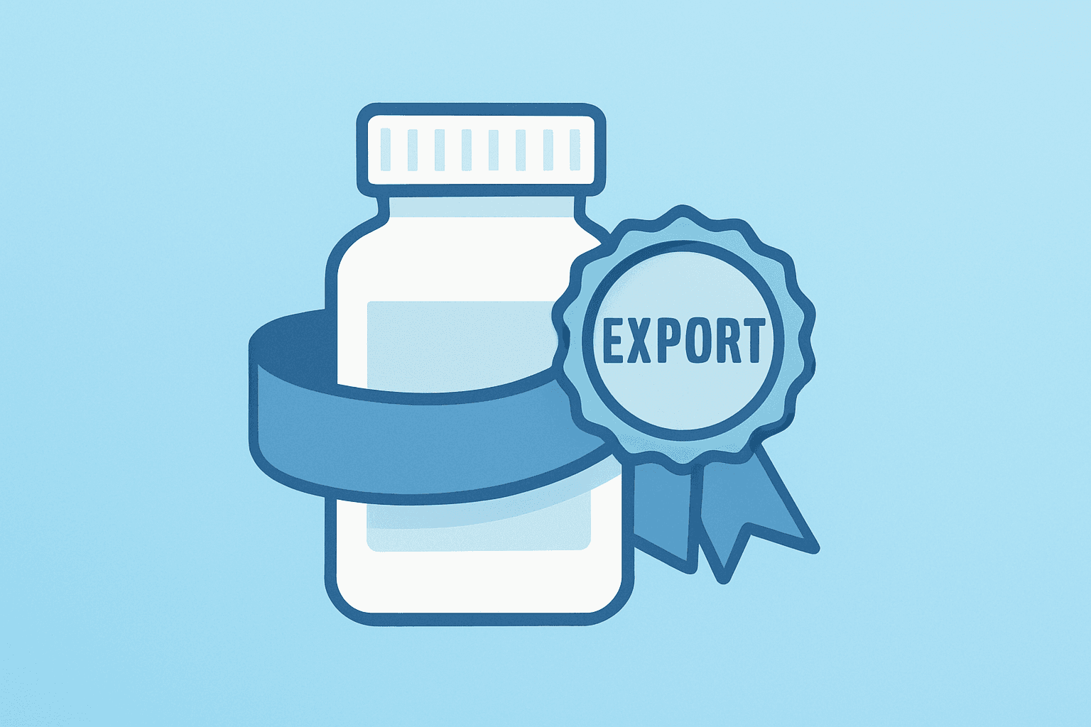 Flat vector of a pill bottle and trade ribbon symbolizing the UK-US zero-tariff pharmaceuticals deal and NHS price rise