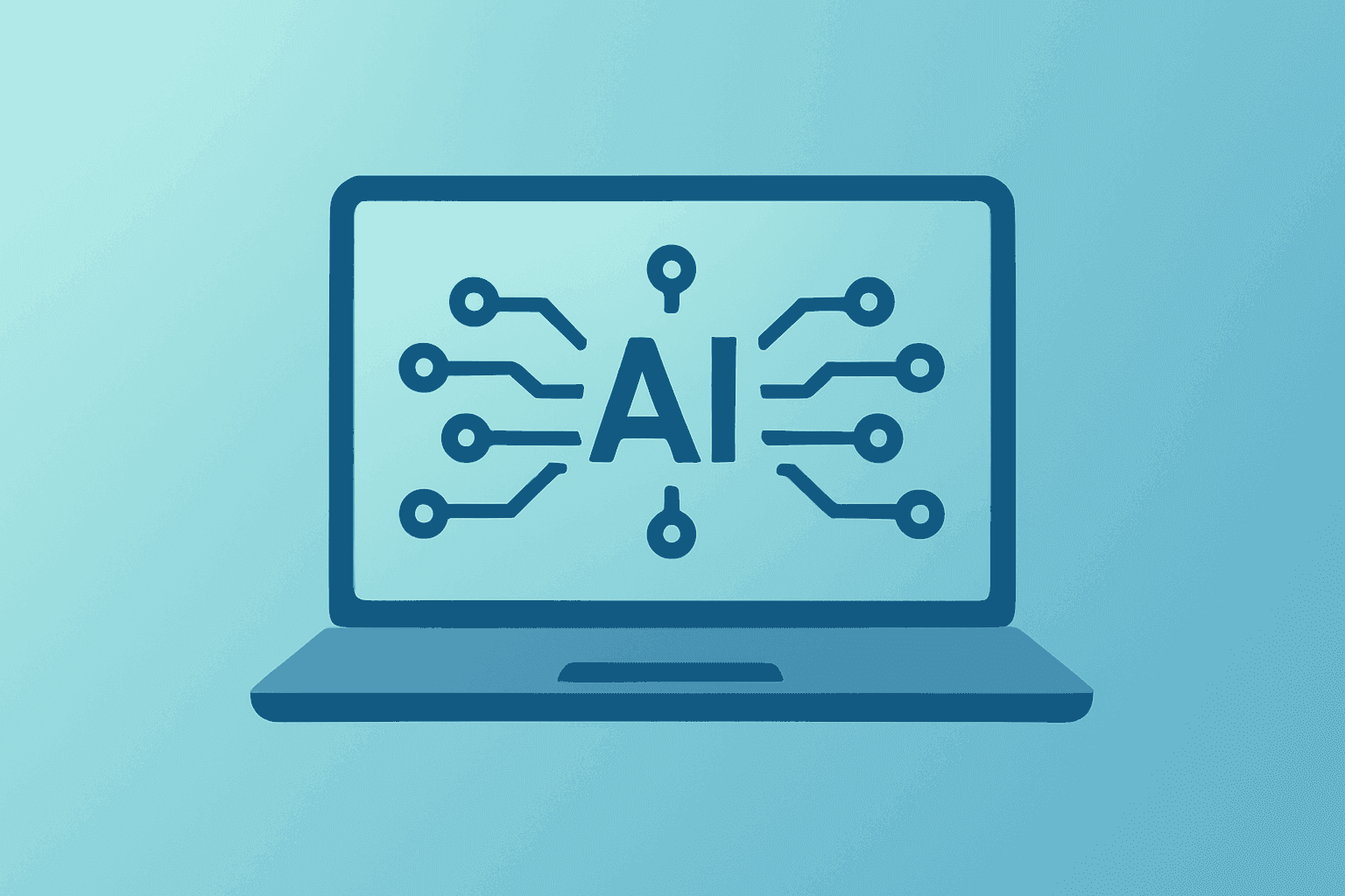 Flat filled vector of a laptop fused with a circuit, representing HPQ Q2 earnings focus on AI-optimized PCs and guidance cut.