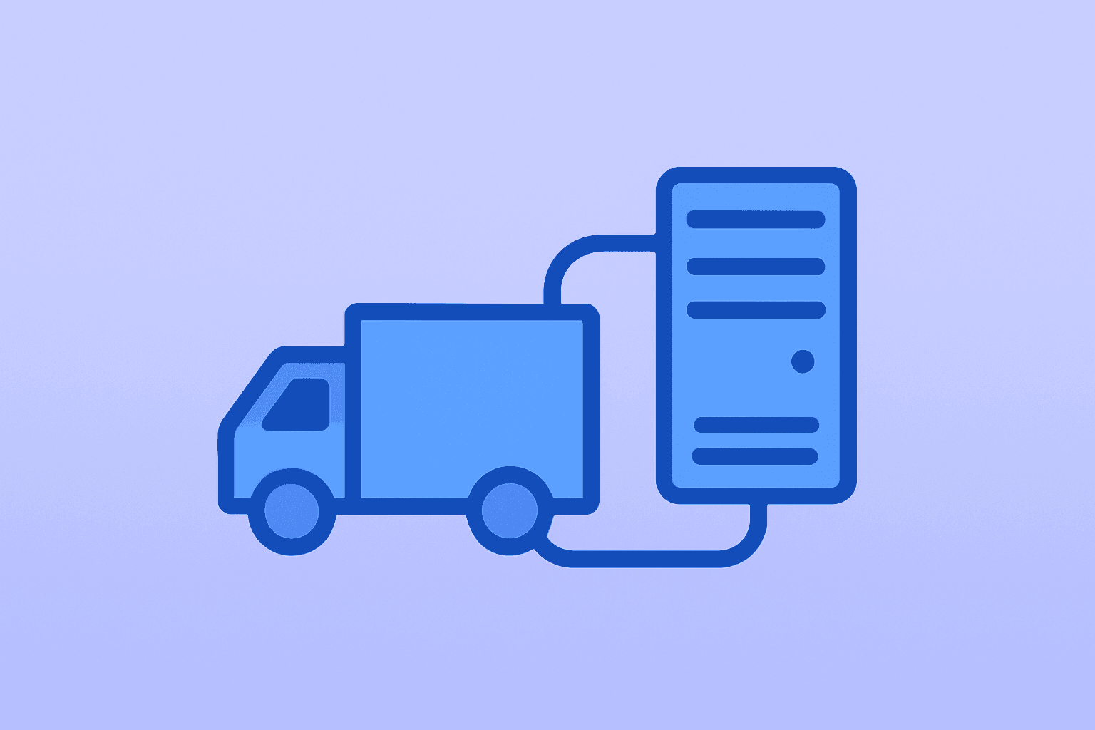 Flat vector of a connected truck merging with a server rack to represent Samsara earnings moving toward profitability.