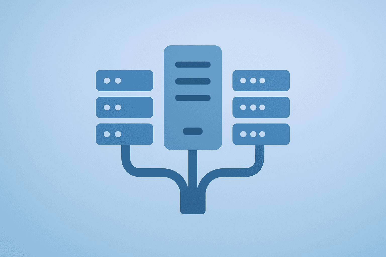 Flat vector of a server stack representing Nokia restructures for AI and the split into two infrastructure units.