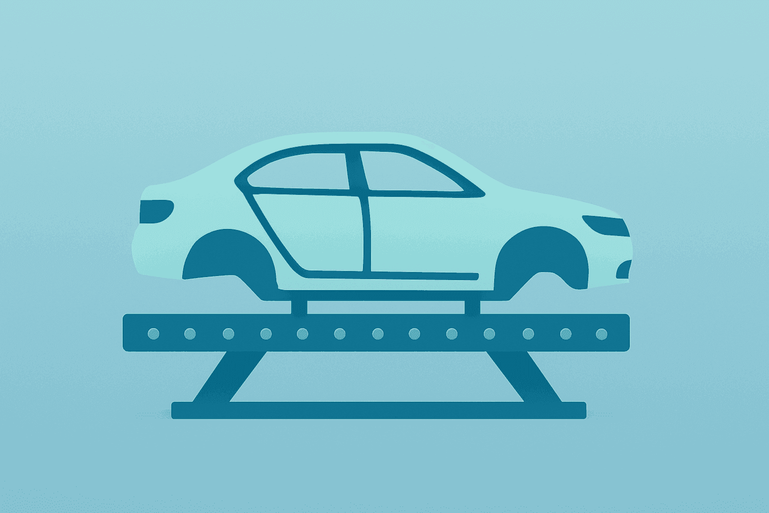 Flat filled vector of a crossover body ramping at a factory to convey capacity build and Ford Geely joint venture.