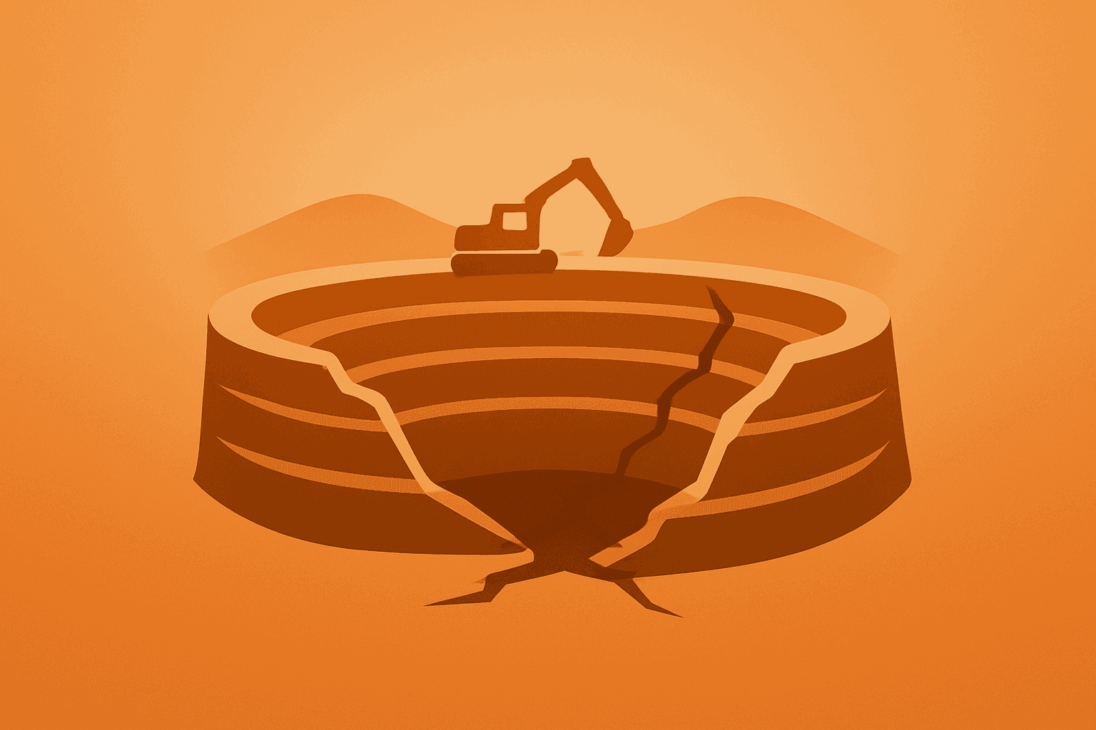 Flat vector of a centered copper mine shaft with storm-fractured canopy symbolizing Antofagasta earnings and guidance cut.