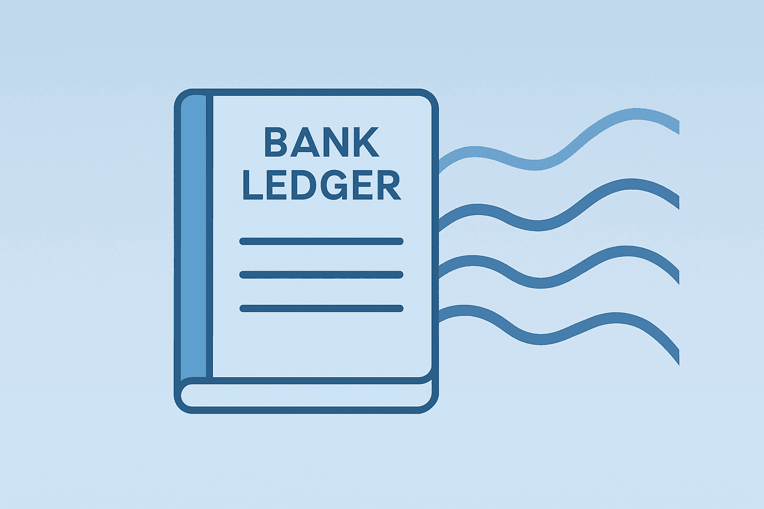 Flat vector bank ledger with streaming market threads representing Bank of America Q2 earnings from trading strength.