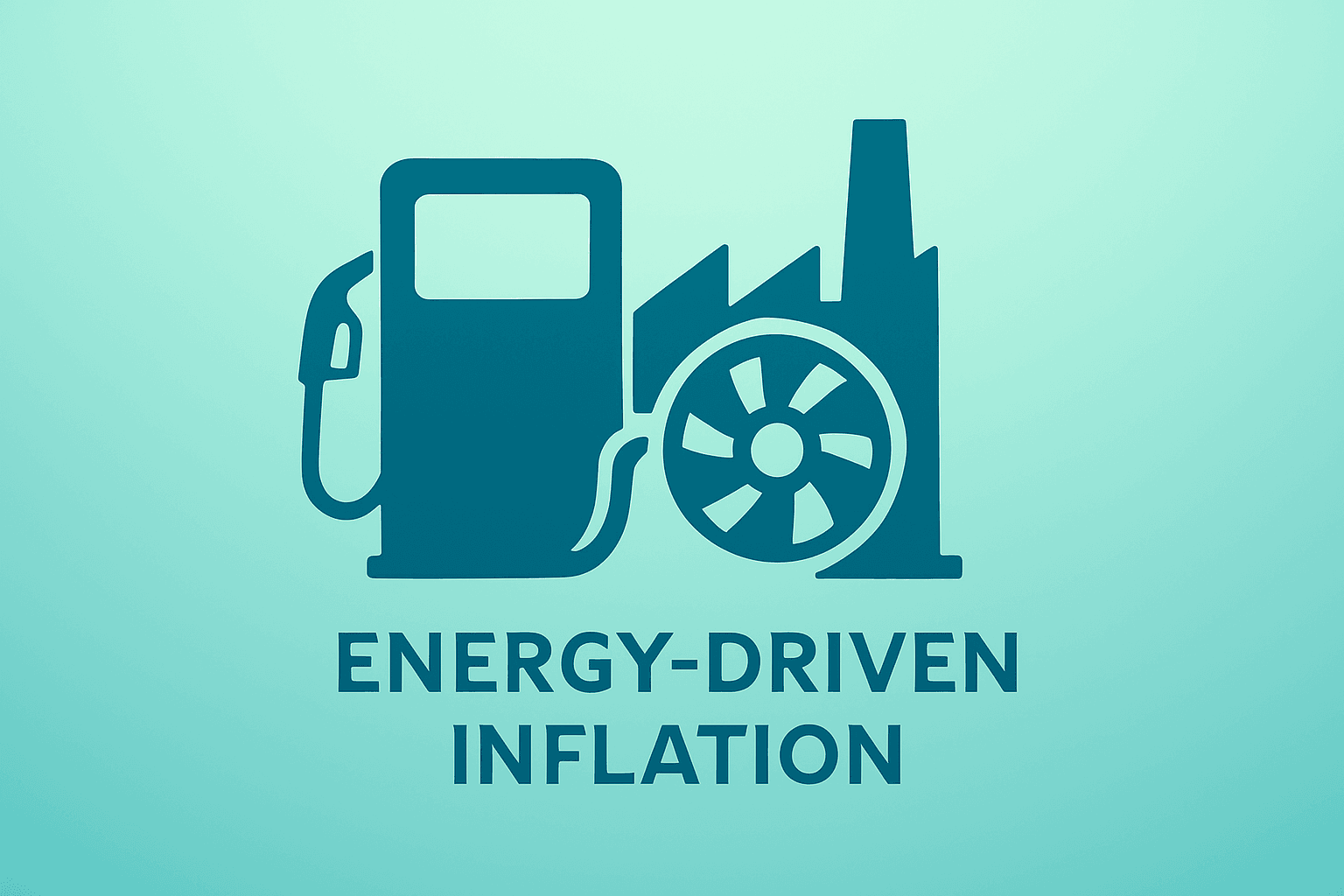 Flat vector of a fuel pump merging into an industrial piston to symbolize U.S. May CPI surge from Middle East energy shocks
