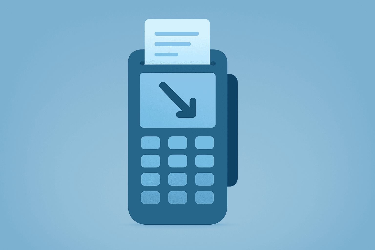 Flat vector of a payment terminal with dimming lights to symbolize PayPal earnings weakness and leadership change.