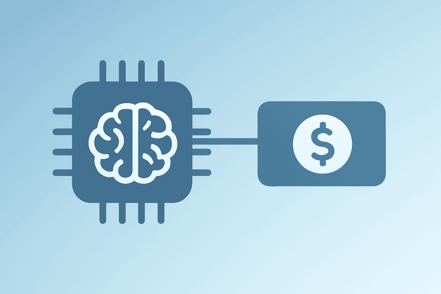 Flat vector of an AI chip linked to a connector, symbolizing AI revenue test and Marvell tie for Broadcom Q3 earnings
