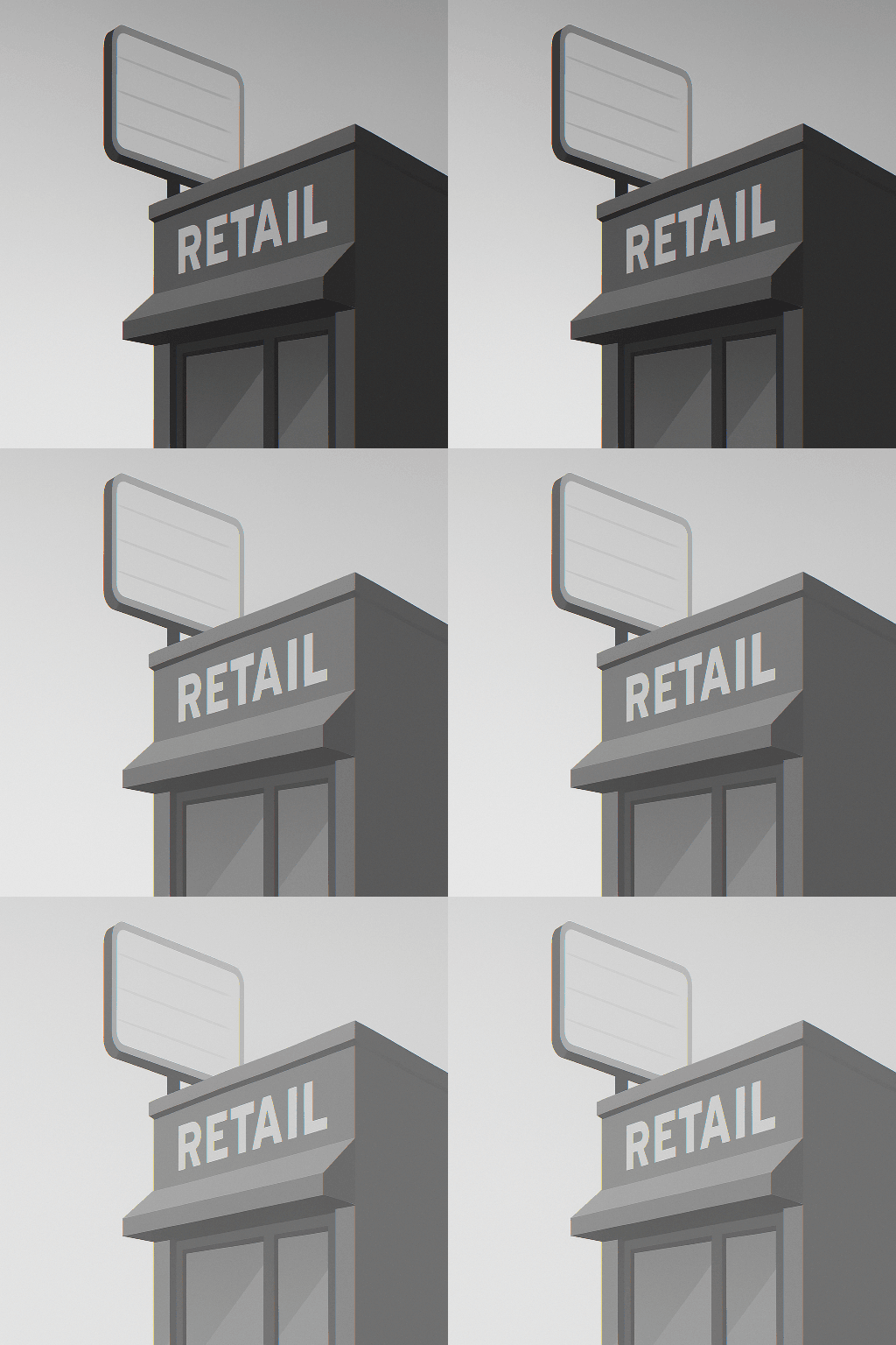 Flat vector of a dimming storefront and shopping cart to show Consumer Confidence January 2026 decline.