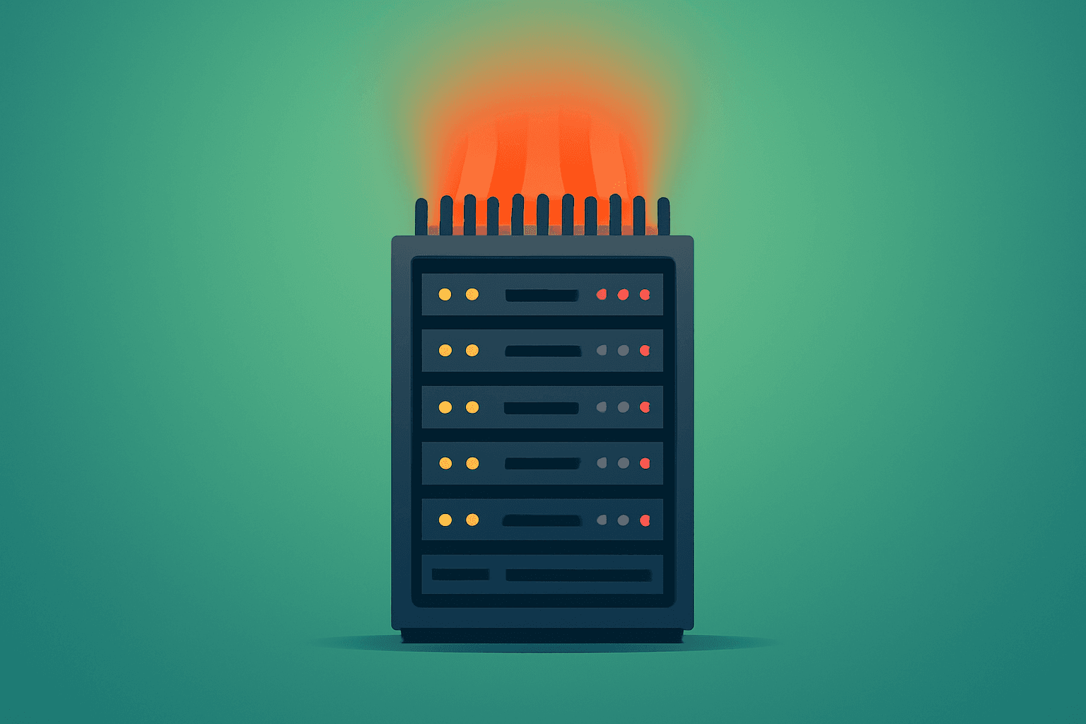 Flat-vector server icon symbolizing CoreWeave earnings and power capacity risks on a light slate gradient.