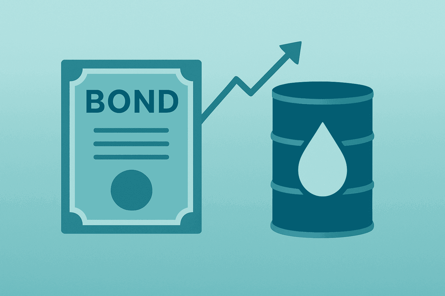 Flat-vector bond note fused with an oil barrel to symbolize Treasury yields and market volatility before macro releases.