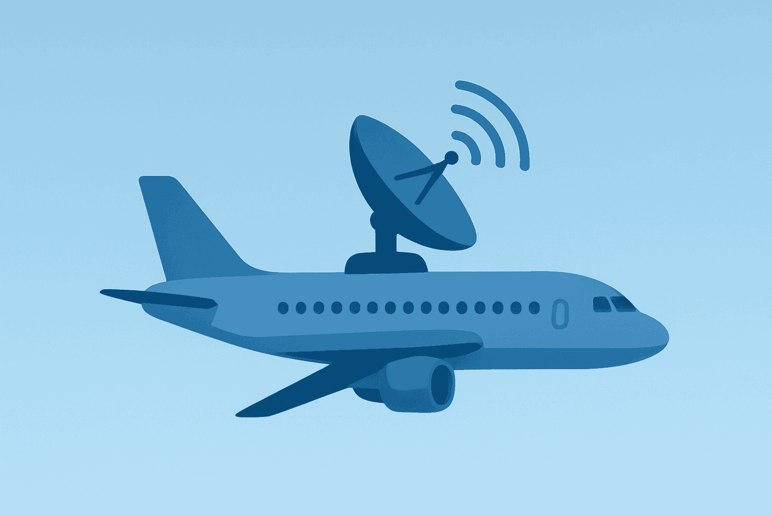Flat vector of an aircraft-mounted satellite terminal on a narrow-body fuselage showing the American Airlines Starlink deal.