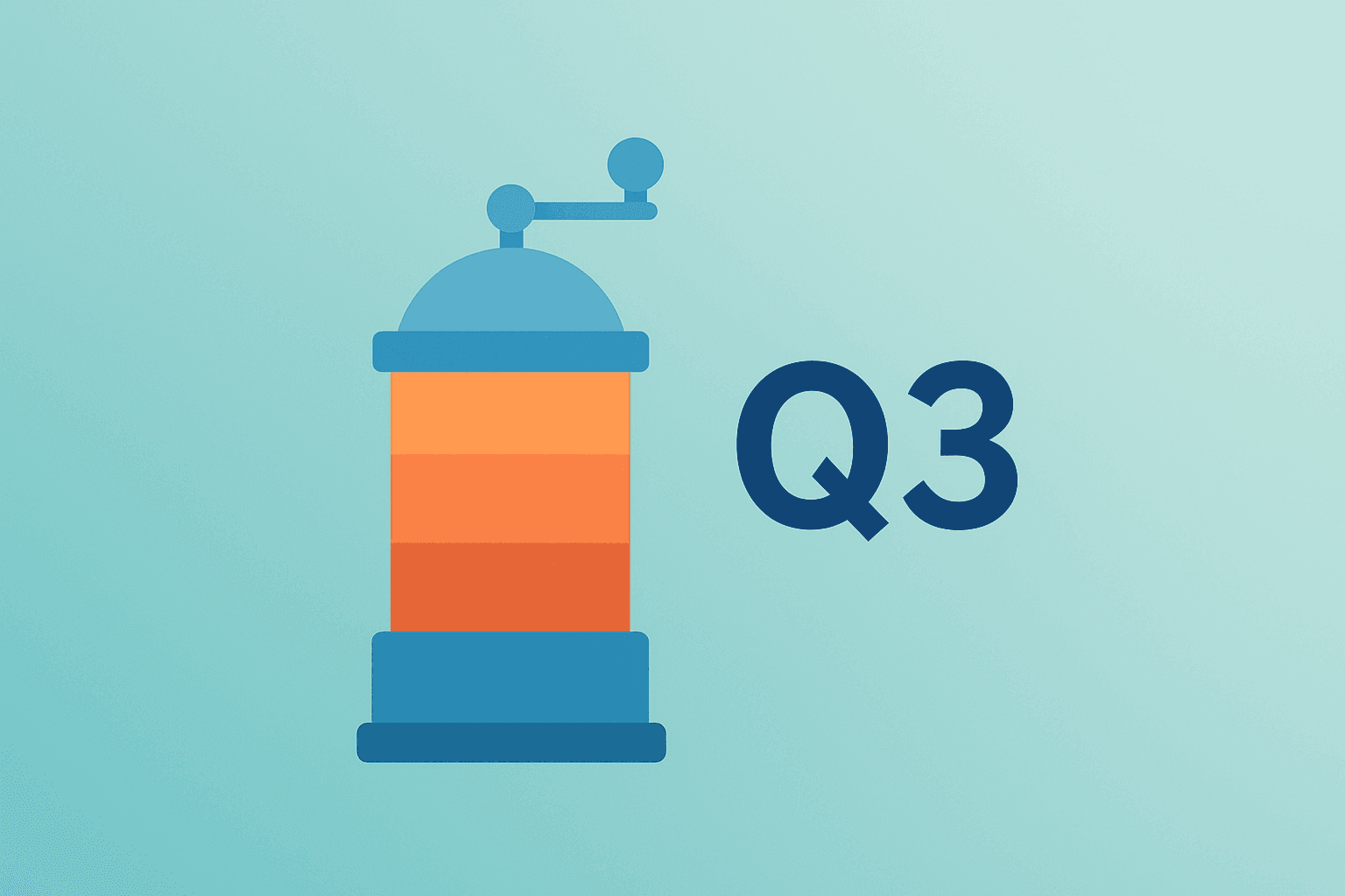 Flat-vector spice mill motif expanding to symbolize McCormick Q3 results balancing margin gains and higher costs.