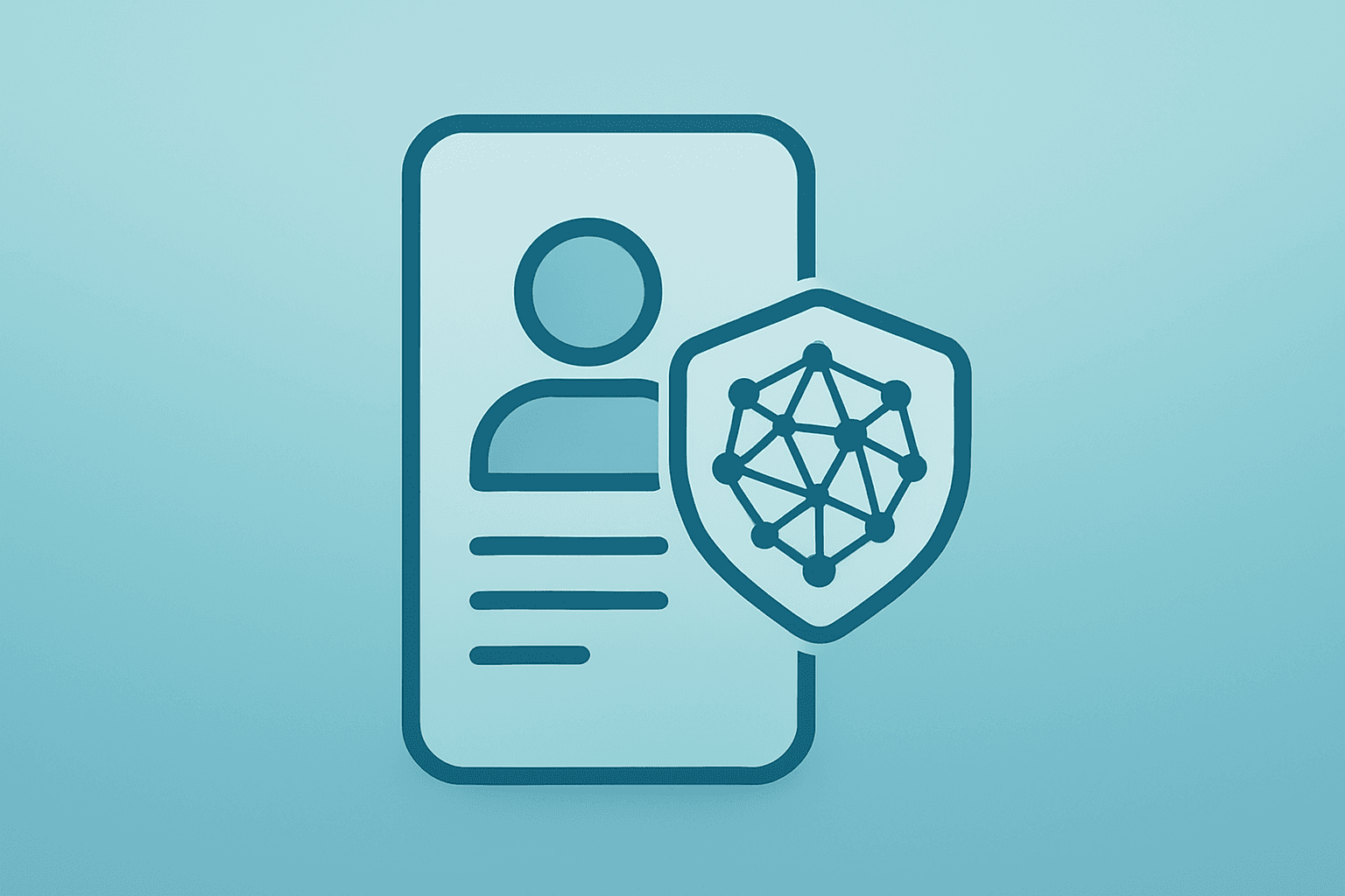 Flat filled vector smartphone profile with neural mesh shield representing Bumble earnings and AI overhaul.