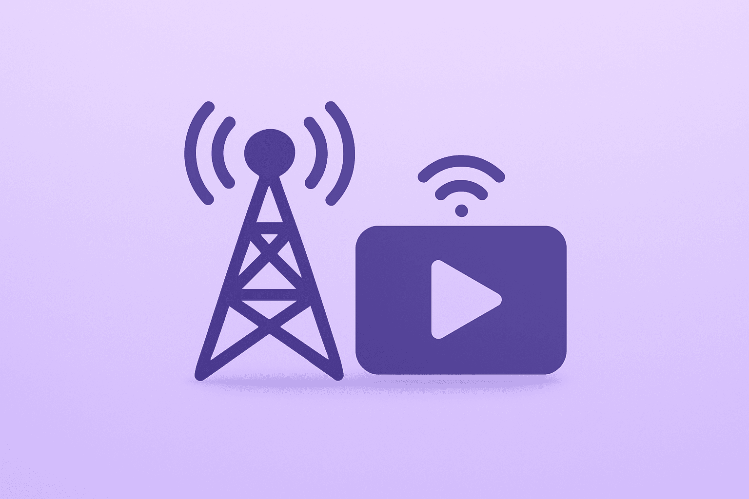 Flat-vector icon of a streaming server and fading broadcast tower representing Disney Q4 2025 earnings tradeoff.