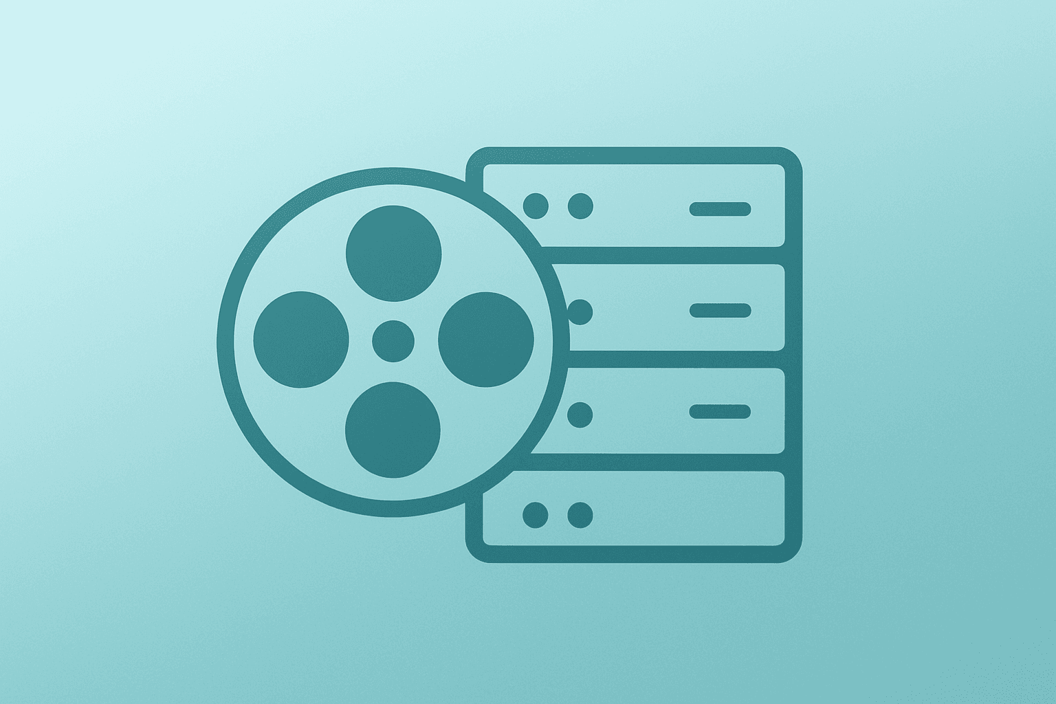 Flat filled vector of a film-reel fused with a server chip representing the Disney OpenAI investment aligning IP and AI tools