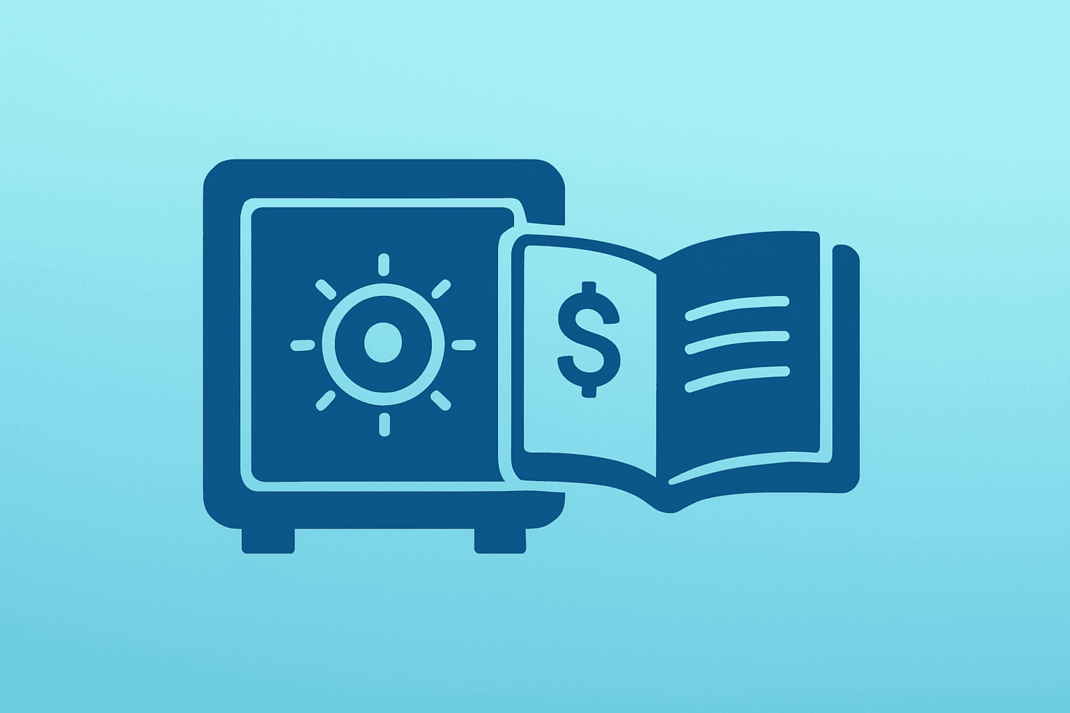 Flat vector of a music vault morphing into a Nevada ledger, representing Pershing Square bid Universal Music and NYSE shift.