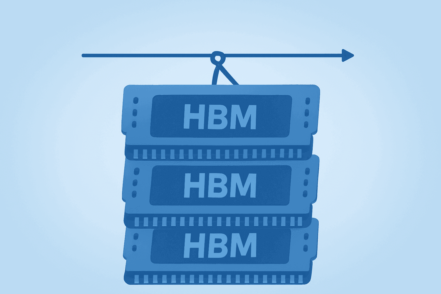Centered flat-vector server rack with stacked memory chips symbolizing AI demand and the Micron price target thesis