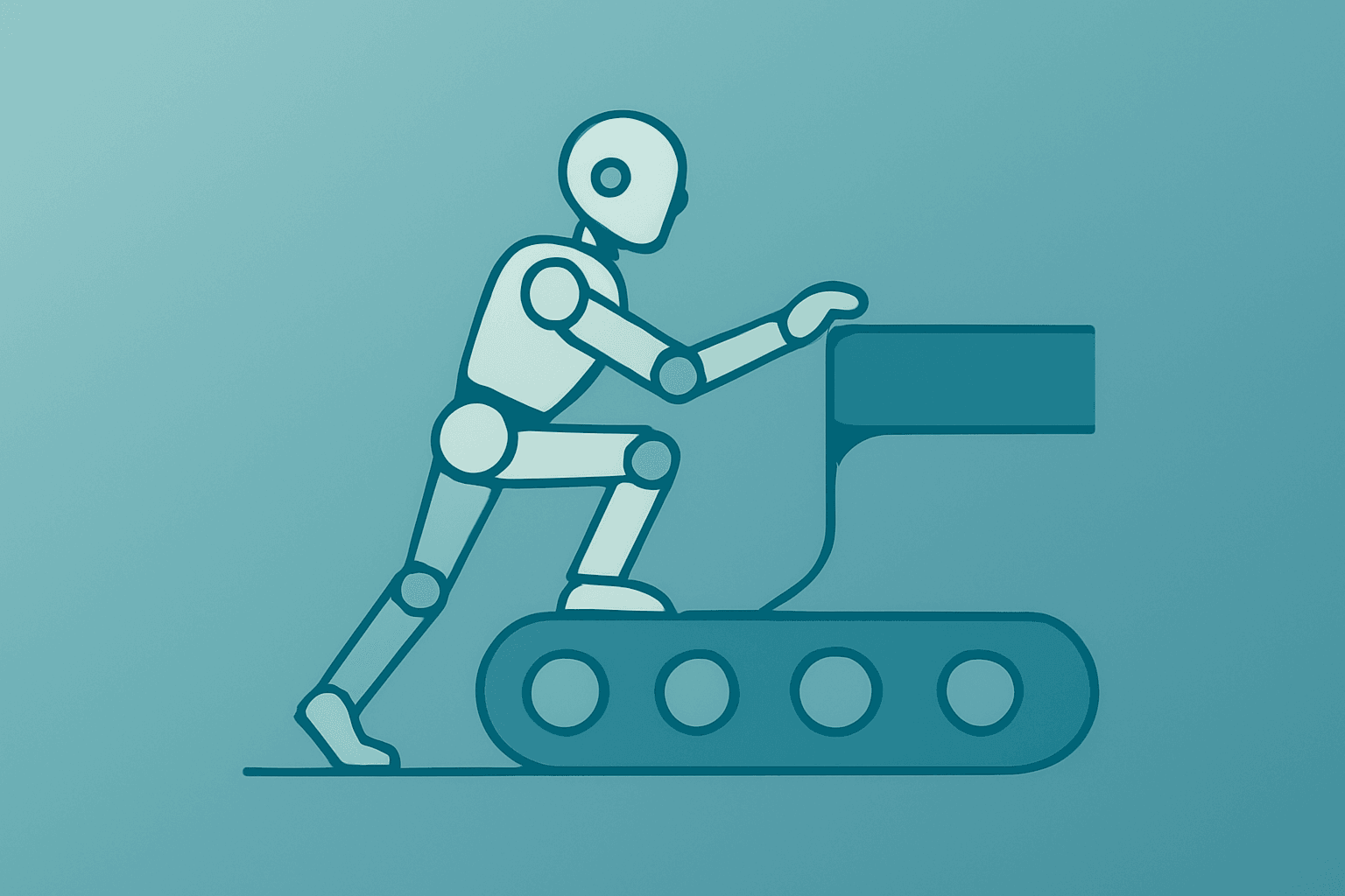 Flat filled vector of a humanoid-style robot with factory elements symbolizing Agility Robotics SPAC financing and scale-up.
