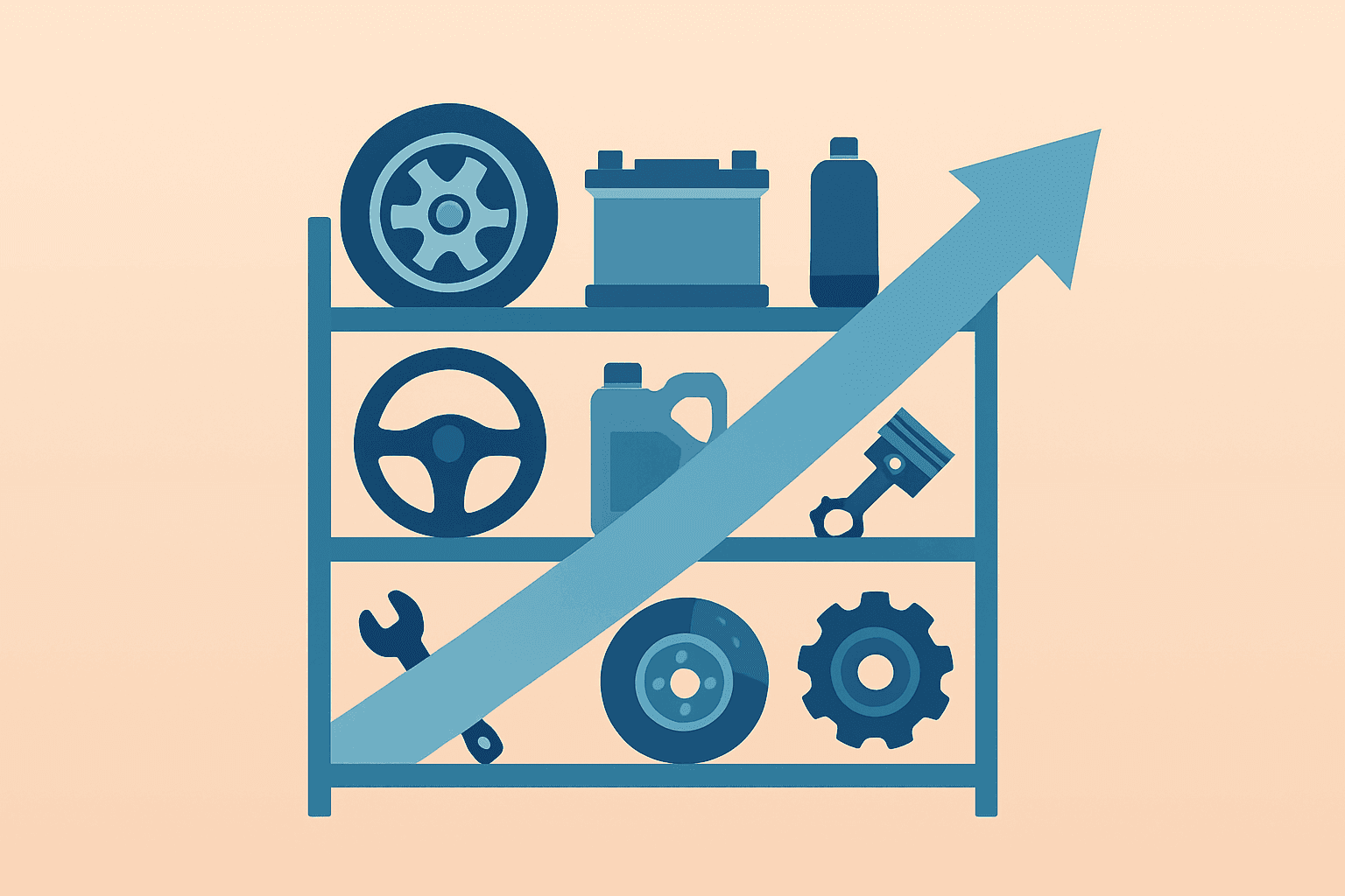 Flat vector of an automotive part merging with an expanding margin shape to symbolize Advance Auto Parts earnings and refunds.