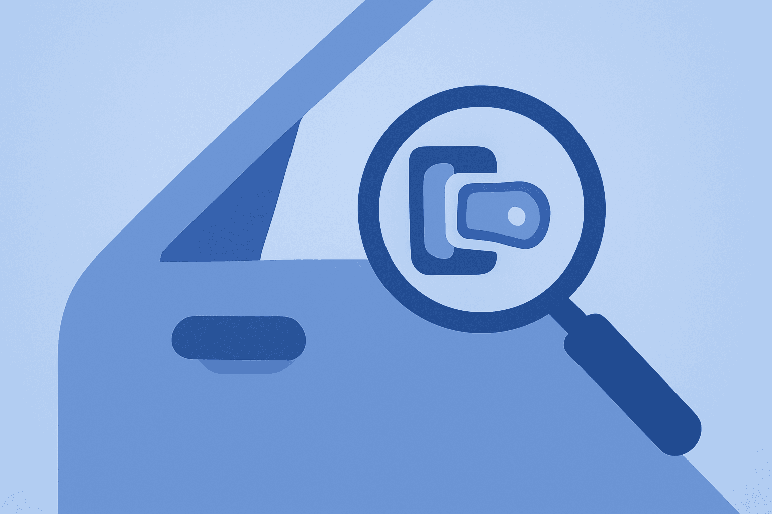 Flat vector of a car door latch and inspection motif representing the Tesla Model 3 NHTSA investigation.