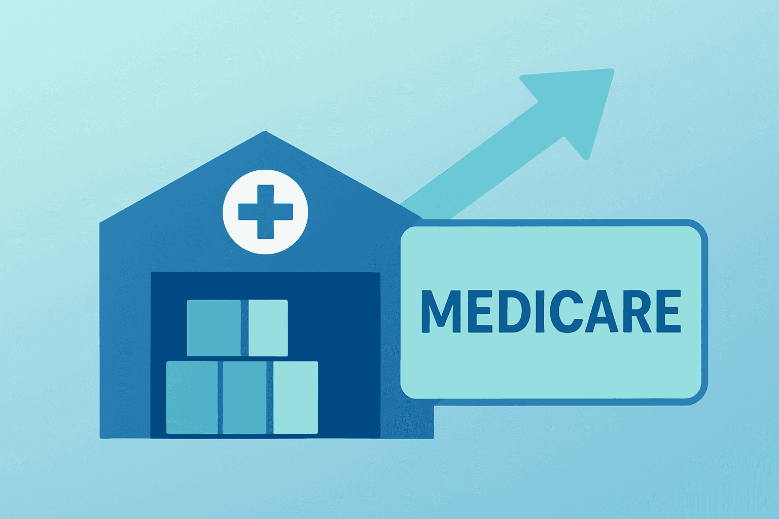 Flat vector of a warehouse pharmacy blending with an insurance card to represent the Costco Medicare Advantage pilot.
