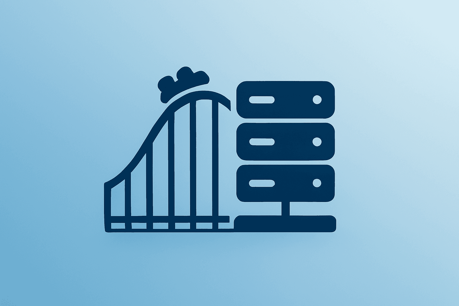 Flat-vector icon merging a roller coaster and streaming server to symbolize Disney Q4 earnings tradeoff.