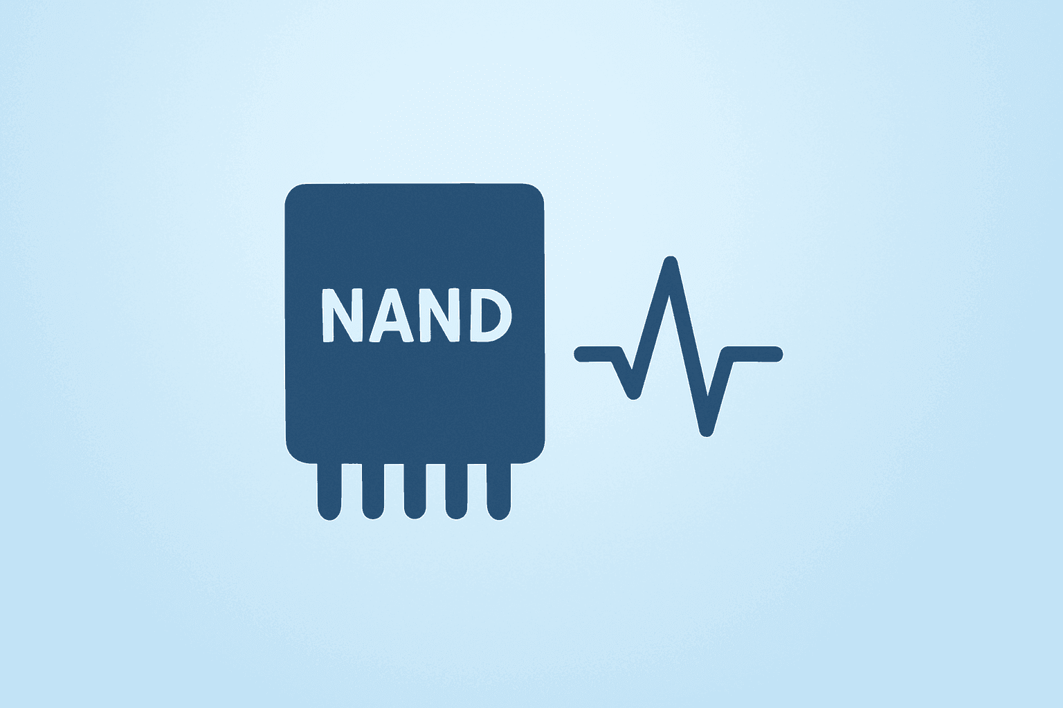 Flat vector of a NAND flash module with a volatile pulse to illustrate SanDisk earnings risk and options-driven volatility.