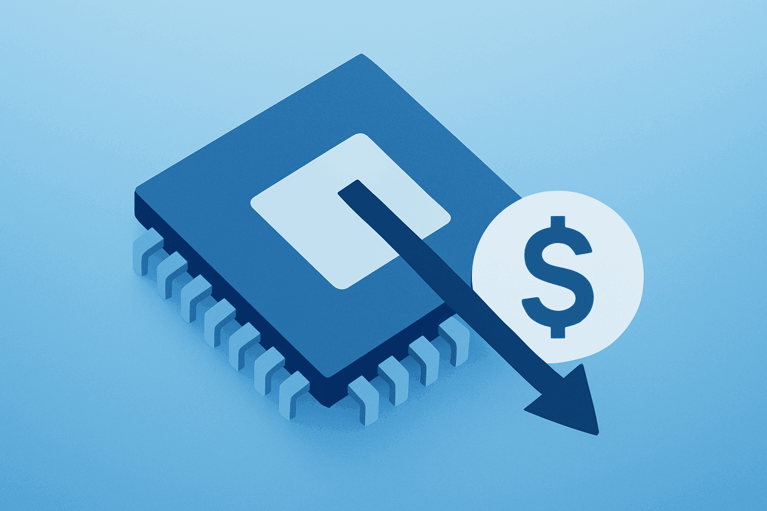 Flat vector of a data-center chip under profit-taking pressure symbolizing Marvell stock's rally and insider selling.