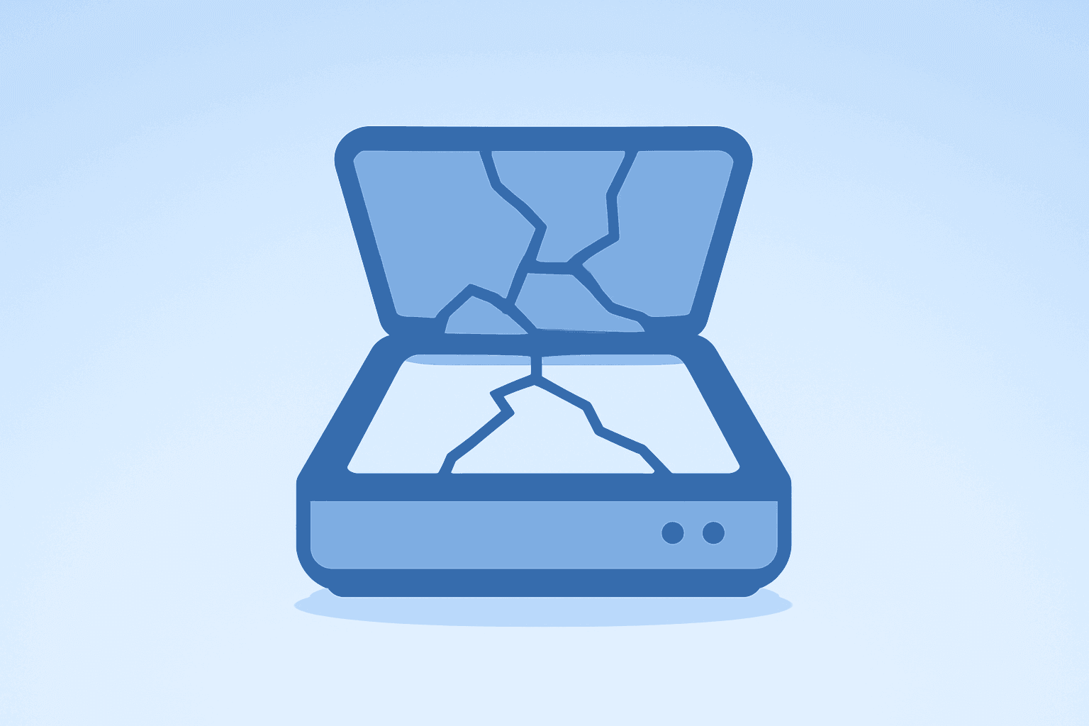 Flat filled vector of a chip scanner with a fractured shell symbolizing ASML China exposure under domestic DUV pressure.