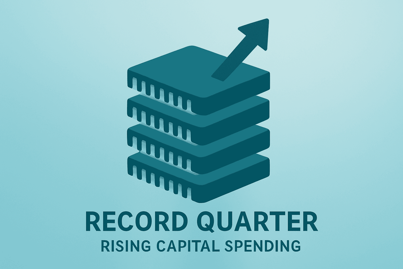 Flat filled vector of stacked memory chips expanding to represent Micron earnings, guidance, and capex tension.
