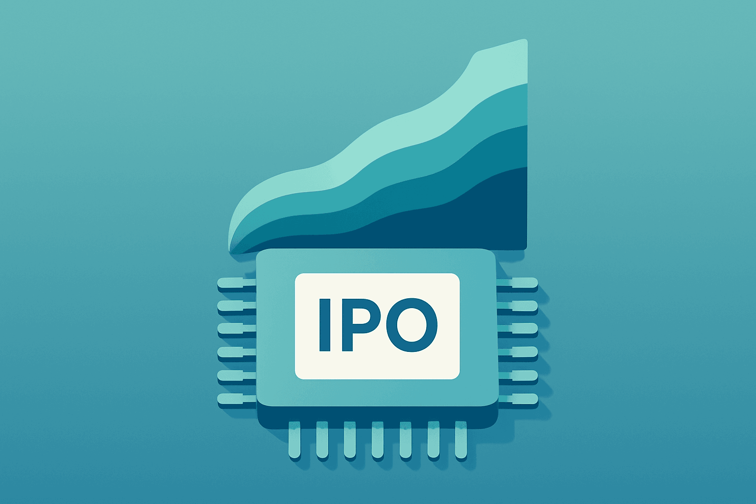 Centered wafer-scale AI chip unfurling market layers on a light graphite-frost gradient, symbolizing Cerebras IPO demand.