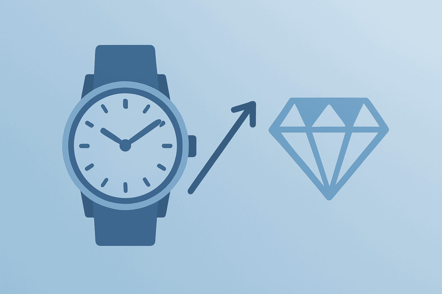 Abstract flat vector of a luxury watch merging with a jewelry gem to represent LVMH Q2 sales driven by U.S. demand