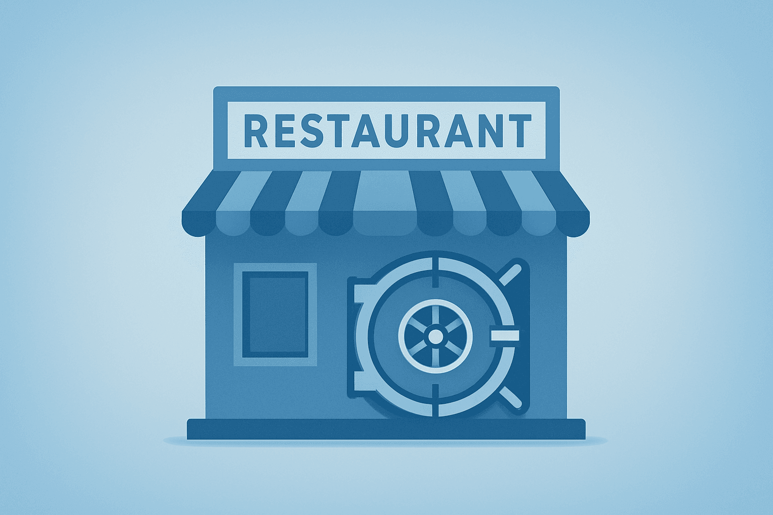 Flat filled vector of a pizza oven merged with a dimmed storefront to symbolize Papa John's buyout and takeover scrutiny.