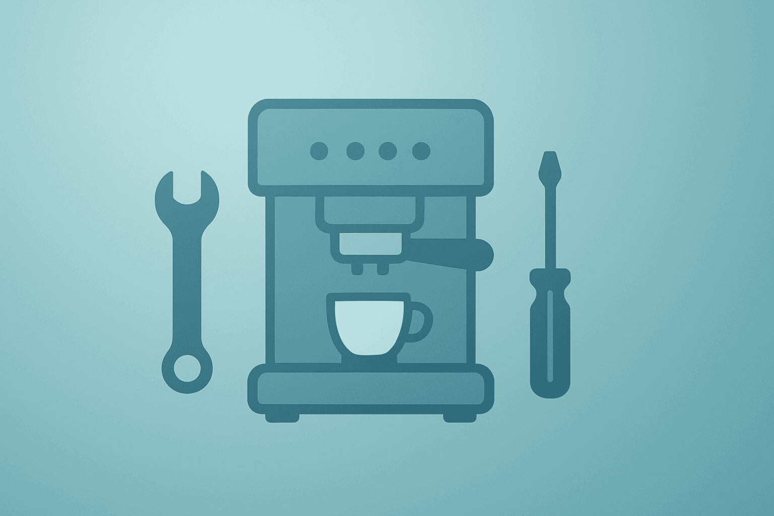 Flat filled vector of a coffee machine with remodeling tools to symbolize Starbucks Investor Day turnaround and AI.