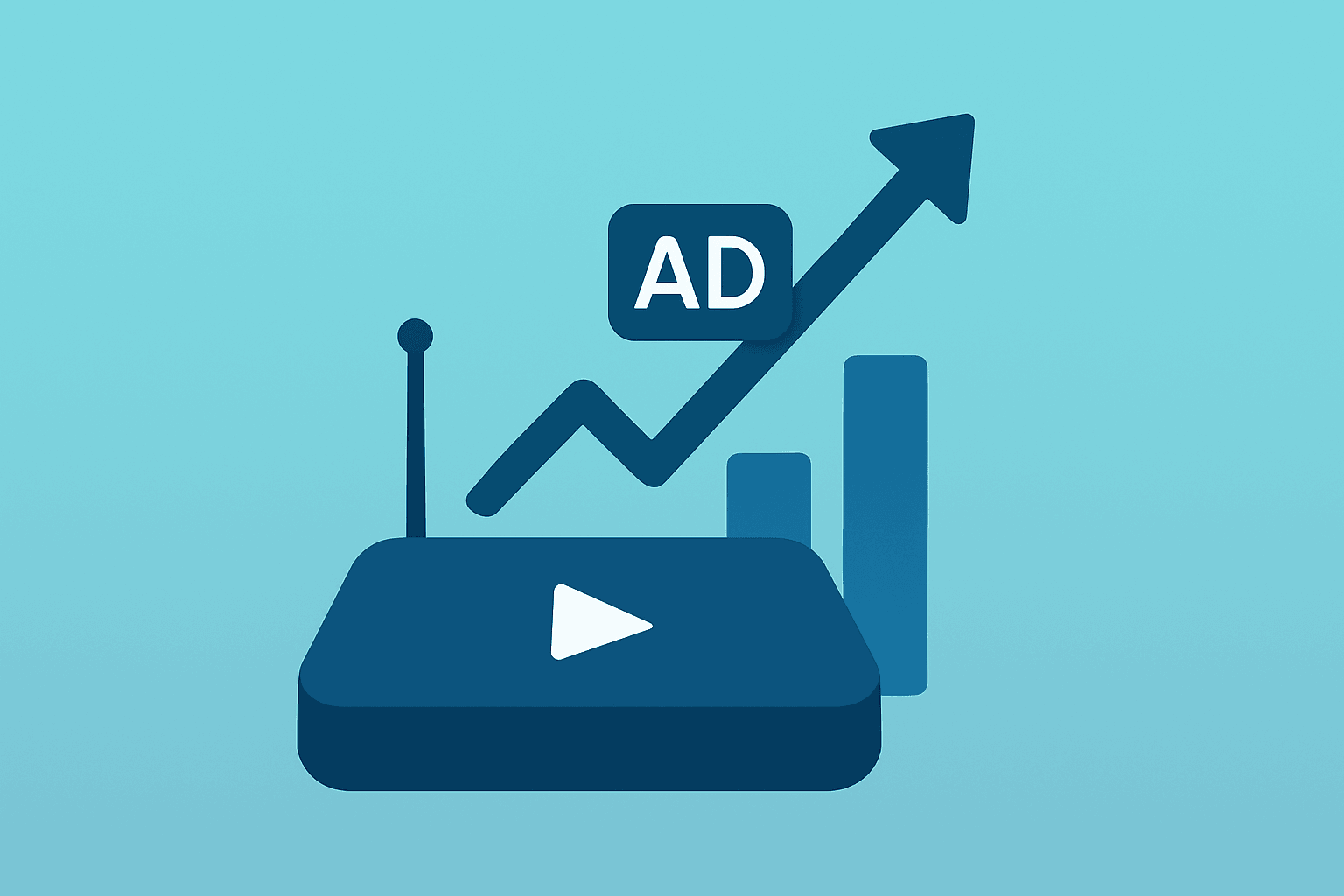 Flat vector of a TV streamer device expanding forward to symbolize Roku Q2 2026 earnings surge and deal pause.