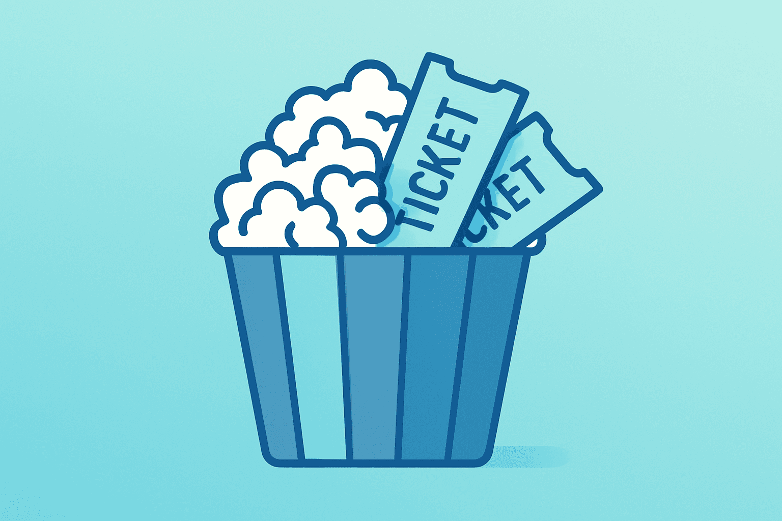 Flat vector cover of a popcorn tub overflowing with ticket stubs to symbolize AMC Q2 2026 earnings and record box office.