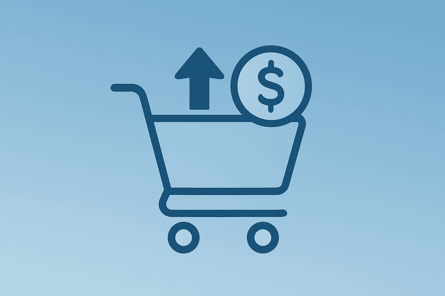 Flat filled vector of a shopping cart under rising price pressure representing PCE inflation and strong consumer spending.