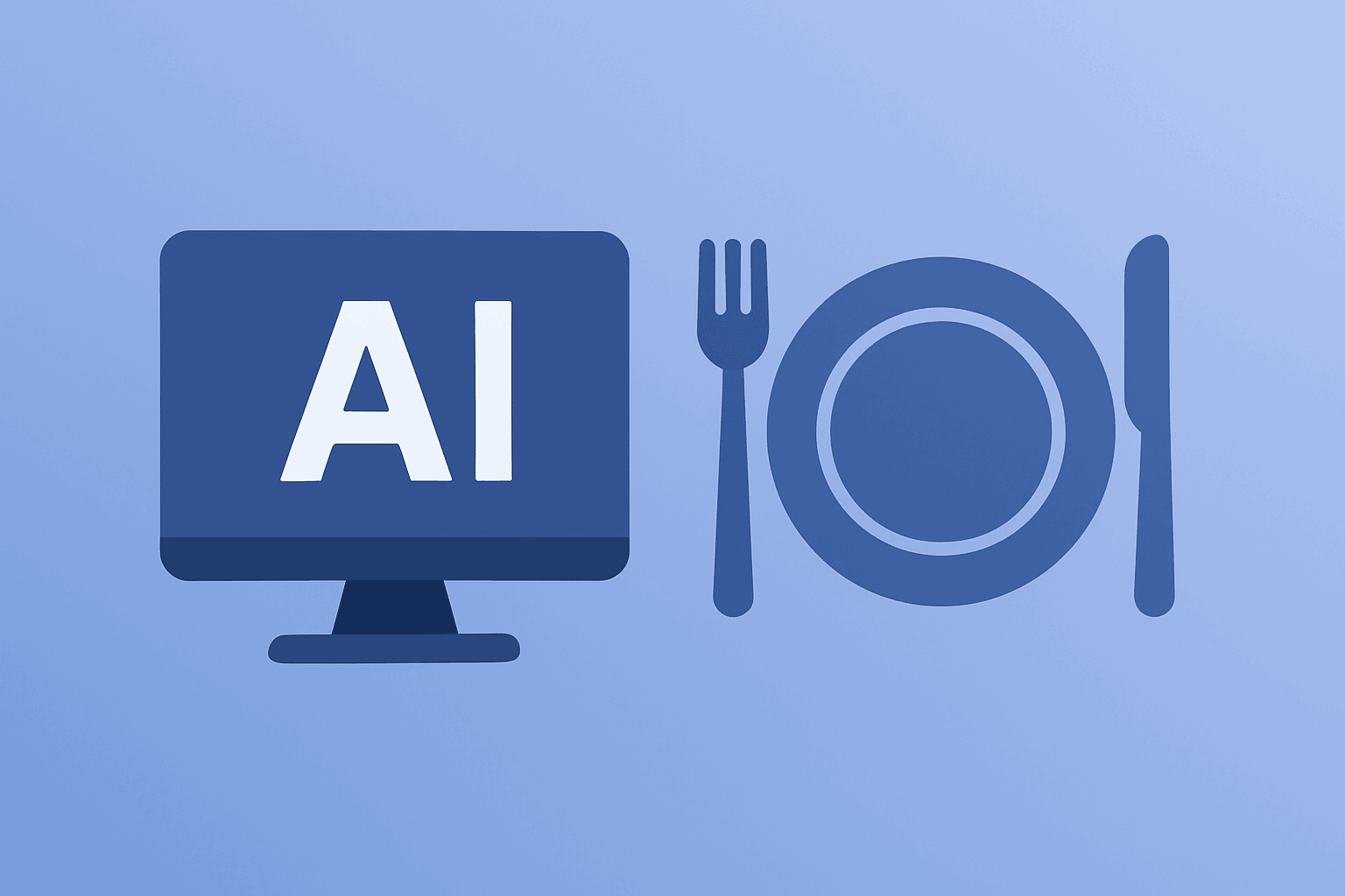 Flat vector AI console and reserved place setting on cobalt-silver gradient, evoking Trump Dinner With Anthropic CEO.