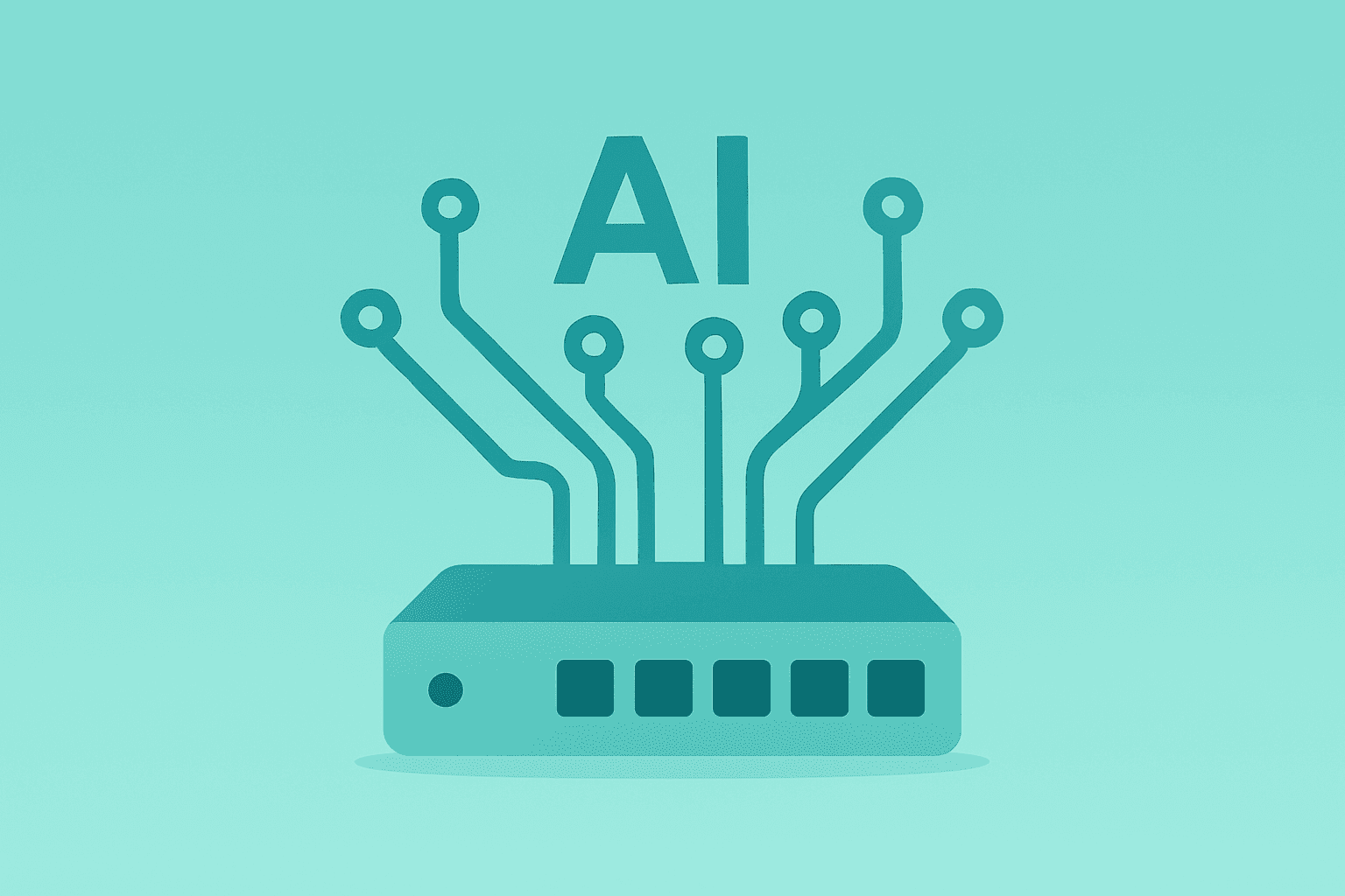 Flat-vector cover of a network switch with layered circuits symbolizing the Infosys Anthropic partnership and enterprise AI.