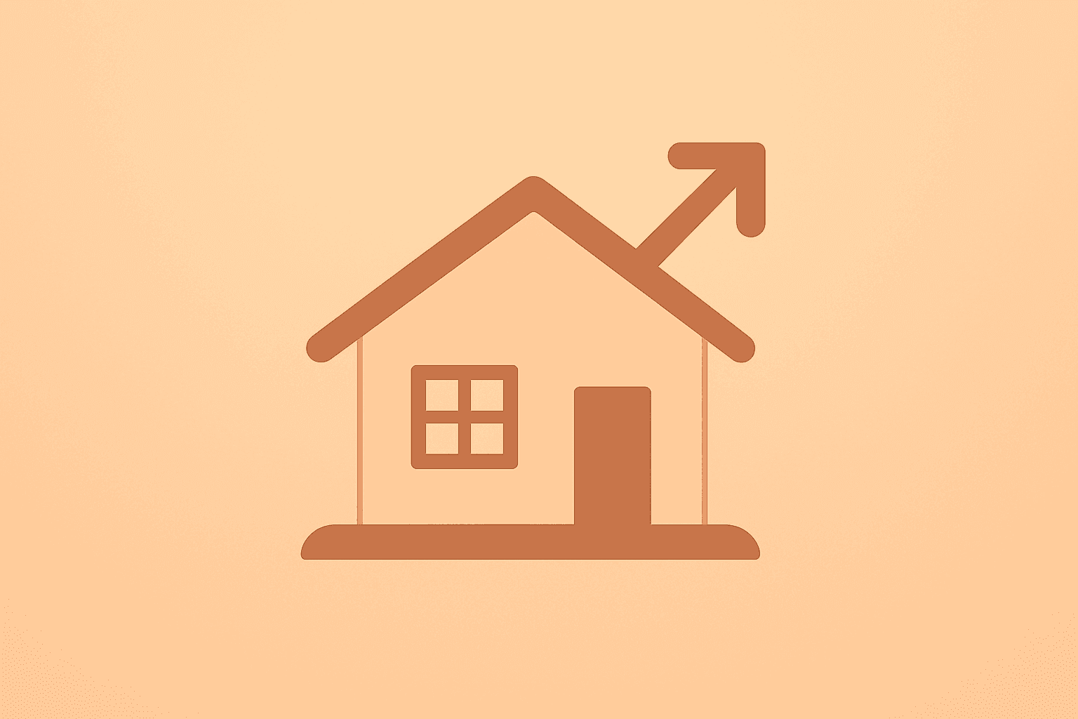 Flat vector of a stylized vacation-home icon expanding to signify demand surge, editorial cover for Airbnb earnings.