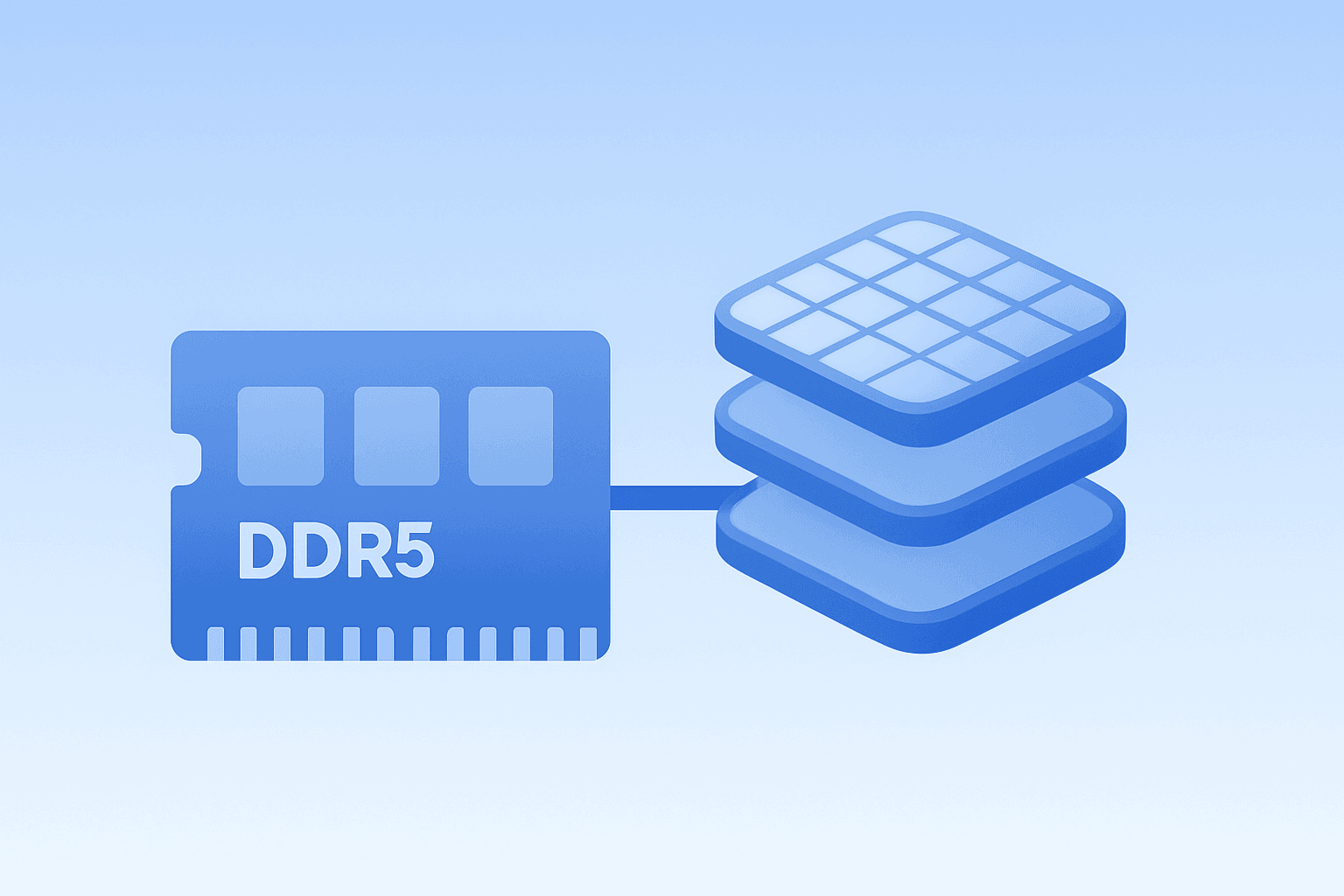 Flat filled vector of a server module expanding circuit suggesting HBM capacity ramp and 512GB DDR5 demo, Micron stock.