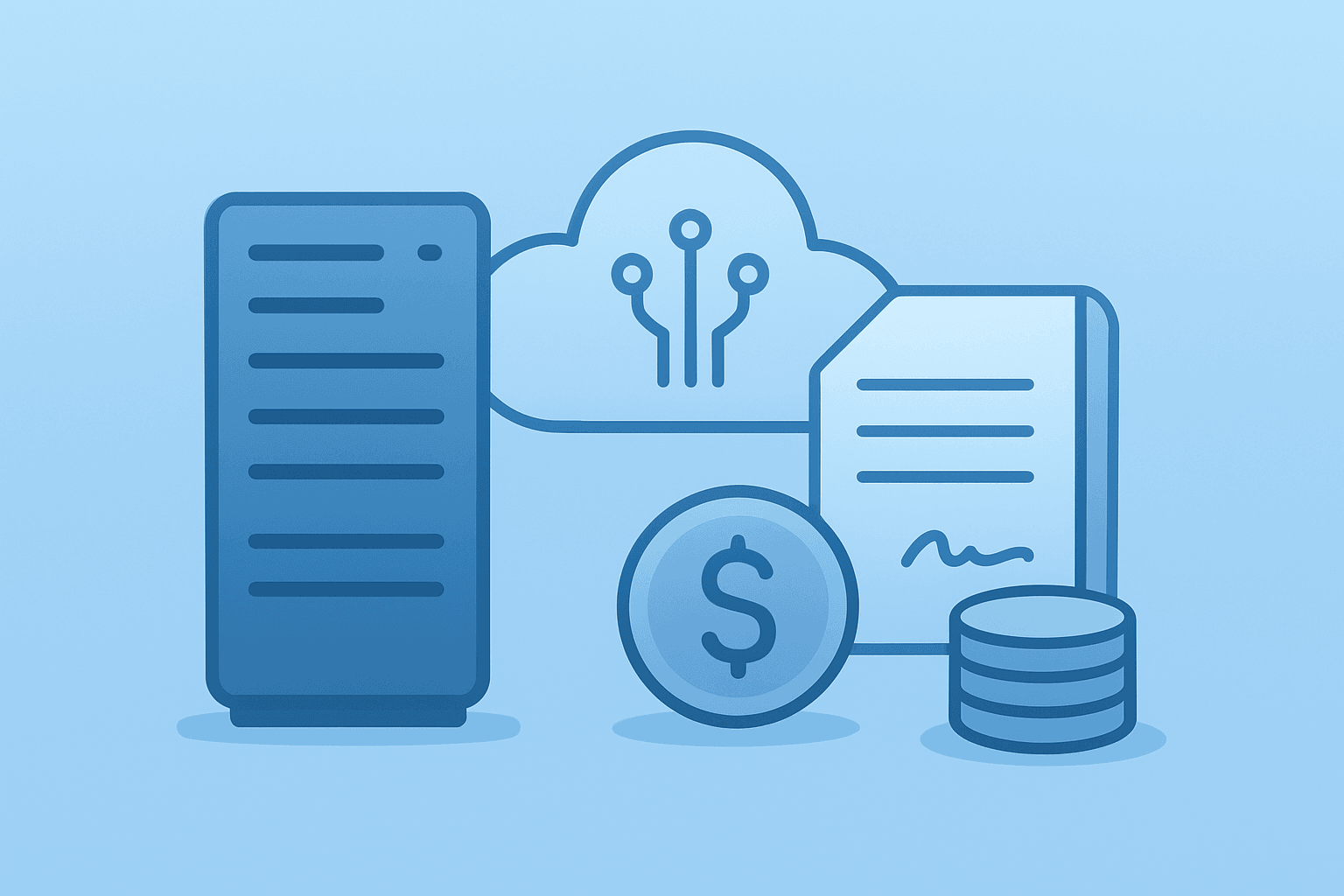 Flat-vector server cluster with layered backlog modules to evoke Oracle Q4 earnings and AI backlog conversion risk.