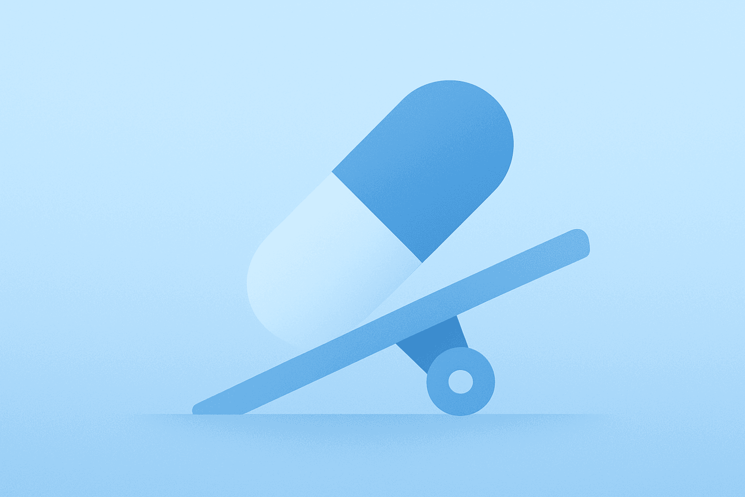 Flat filled vector of a pill capsule on a delivery ramp symbolizing Lilly Foundayo FDA approval and LillyDirect launch.