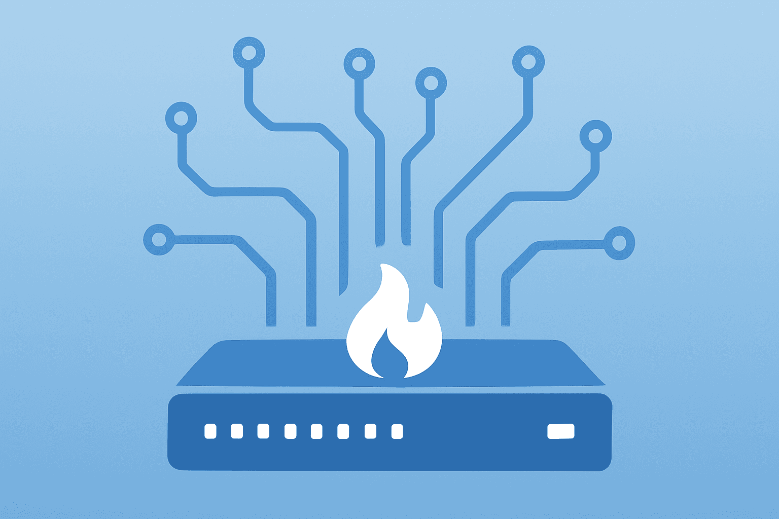 Flat vector of a network firewall expanding circuit to symbolize Fortinet Q4 2025 earnings beat and buyback.