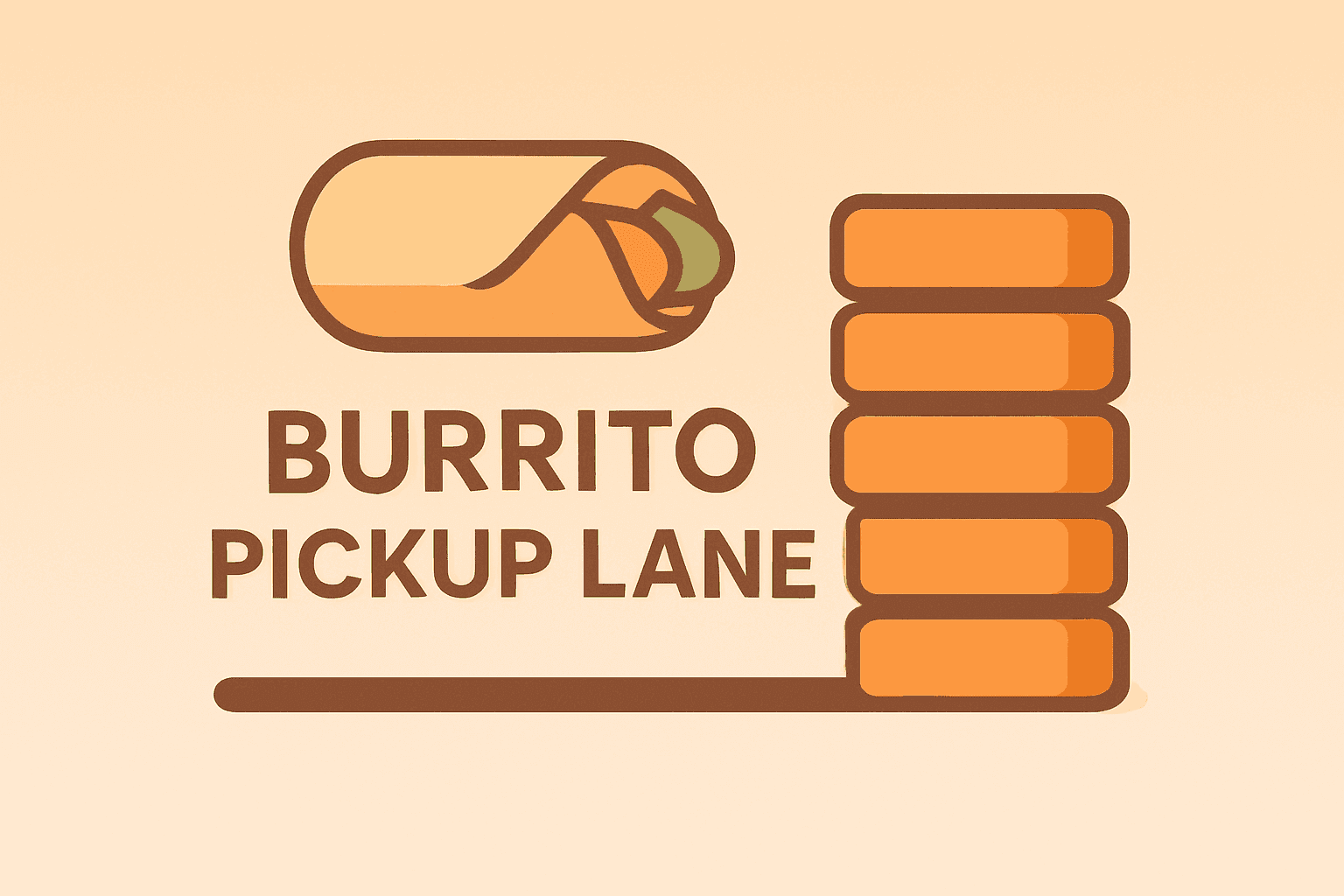 Flat vector of a pickup lane and stacked burrito icon evoking Chipotle earnings momentum and digital sales.