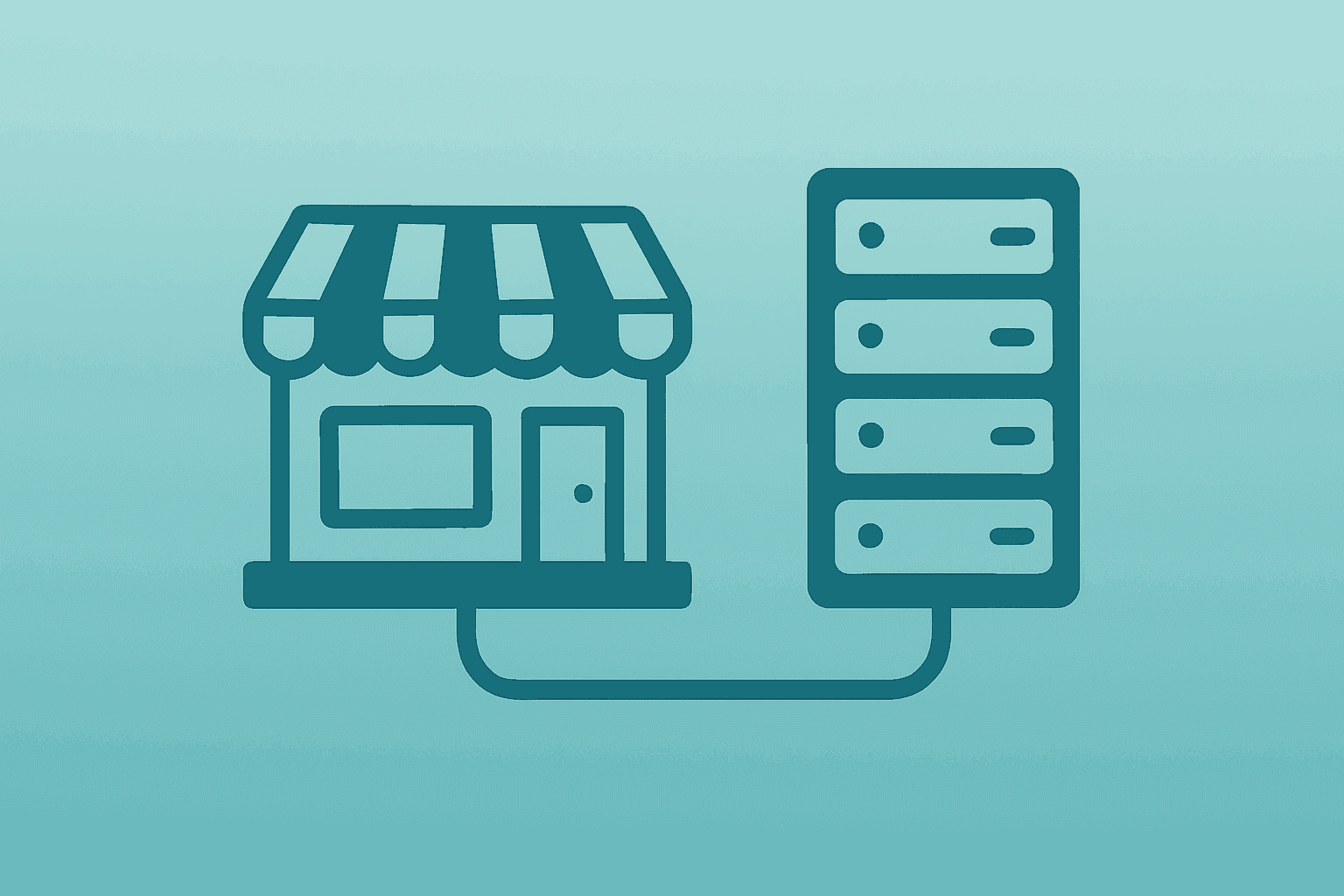 Retail storefront merging with server rack flat vector symbolizing GameStop eBay bid financing and integration risks.